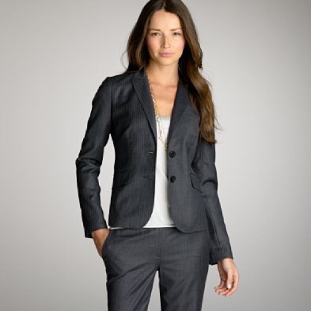 J Crew Super 120 Gray Wool Pinstripe Blazer SZ 2